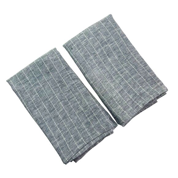 Crate & Barrel set of 2 King Pinstripe Pillow Shams Linen Gray Coastal Portugal - Picture 2 of 8